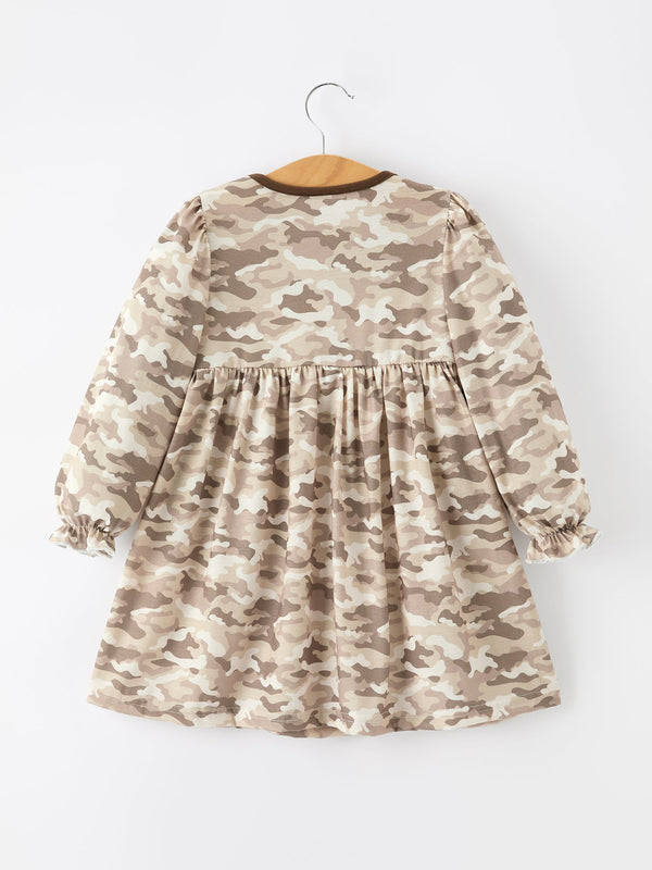 Duck Smocked Camo Girl Dress Bow Detail