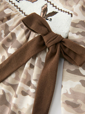 Duck Smocked Camo Baby Bloomer Set Bow Detail