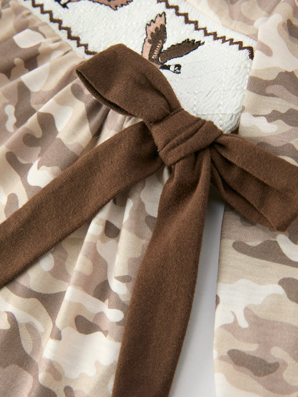 Duck Smocked Camo Baby Bloomer Set Bow Detail