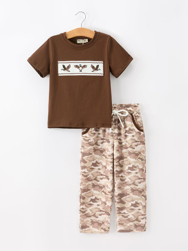 Duck Embroidery Camo Boy Pant Set