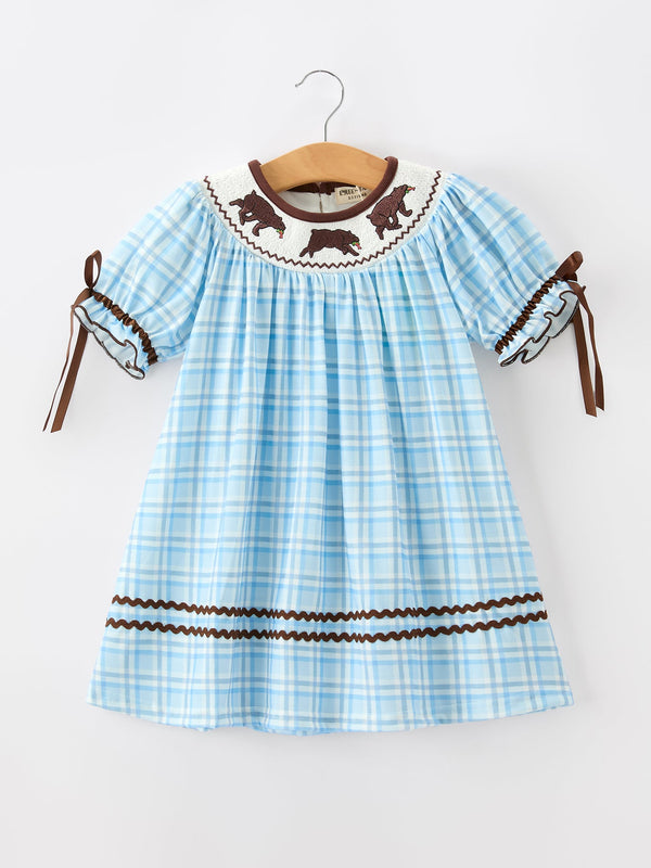 Bear Smocked Plaid Girl Dress
