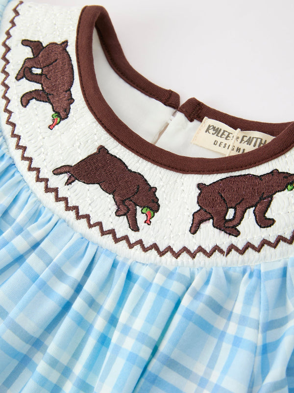 Bear Smocked Plaid Girl Dress