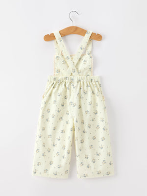 Girls Floral Print Lace Trim Wide Leg Jumpsuit