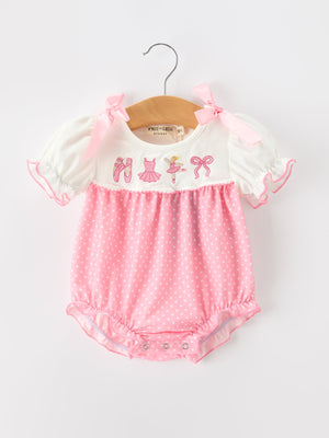 Fall Pink Ballet Embroidery Bow Bubble Romper