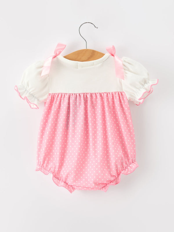 Fall Pink Ballet Embroidery Bow Bubble Romper