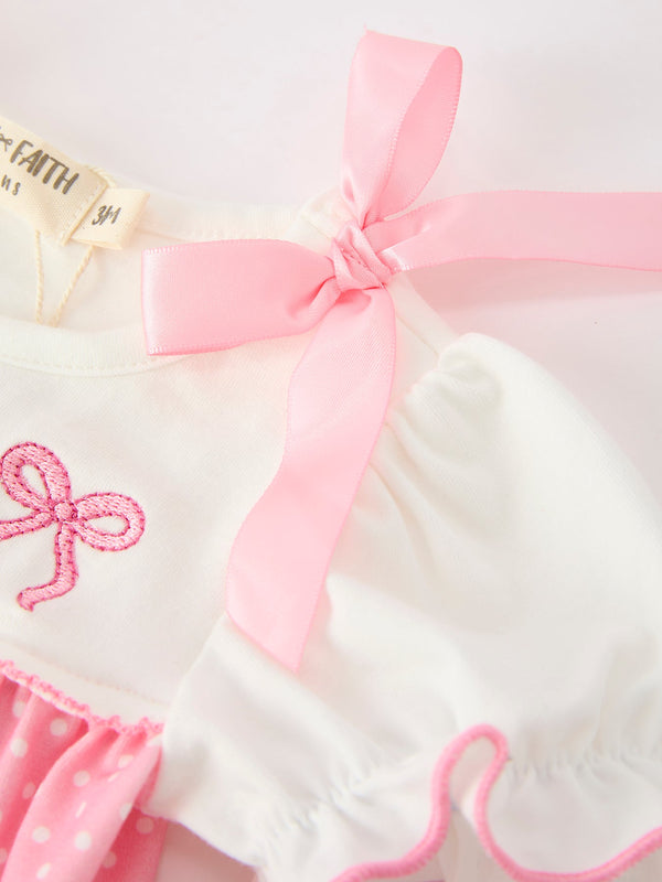 Fall Pink Ballet Embroidery Bow Bubble Romper
