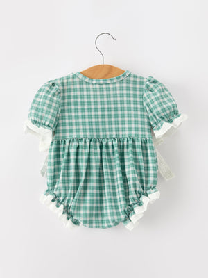 Western Plaid Horse Embroidered Girl Bubble Romper