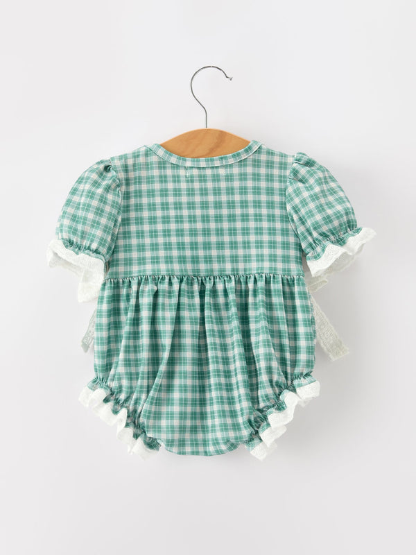 Western Plaid Horse Embroidered Girl Bubble Romper