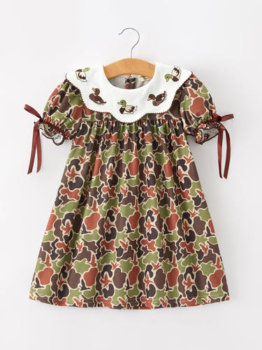 Duck Camo Embroidered Duck Girl Dress Short Sleeves