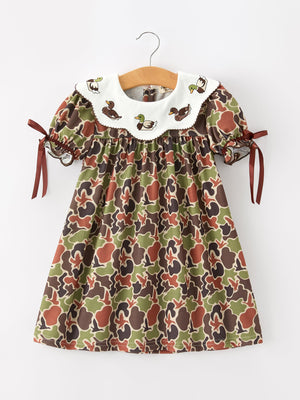 Duck Camo Embroidered Duck Girl Dress Short Sleeves