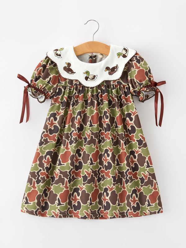 Duck Camo Embroidered Duck Girl Dress Short Sleeves