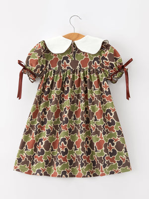 Duck Camo Embroidered Duck Girl Dress Short Sleeves
