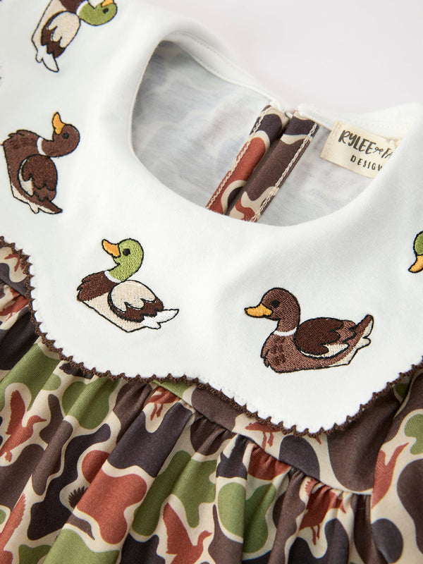 Duck Camo Embroidered Duck Girl Dress Short Sleeves