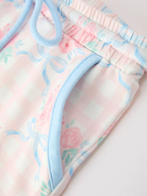 Bow Floral Girl Short Set Scallop Hem