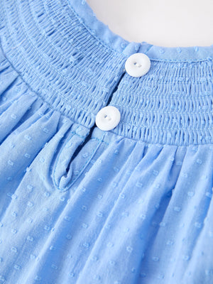 Blue Fall Thanksgiving&Halloween Pumpkin Smock Embroidery Lace Baby Girl Dress