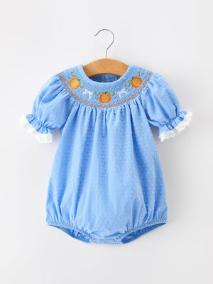 Halloween Thanksgiving Pumpkin Smocked Bubble Romper
