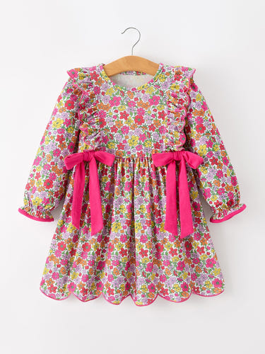 Hot Pink Bow Floral Girl Dress