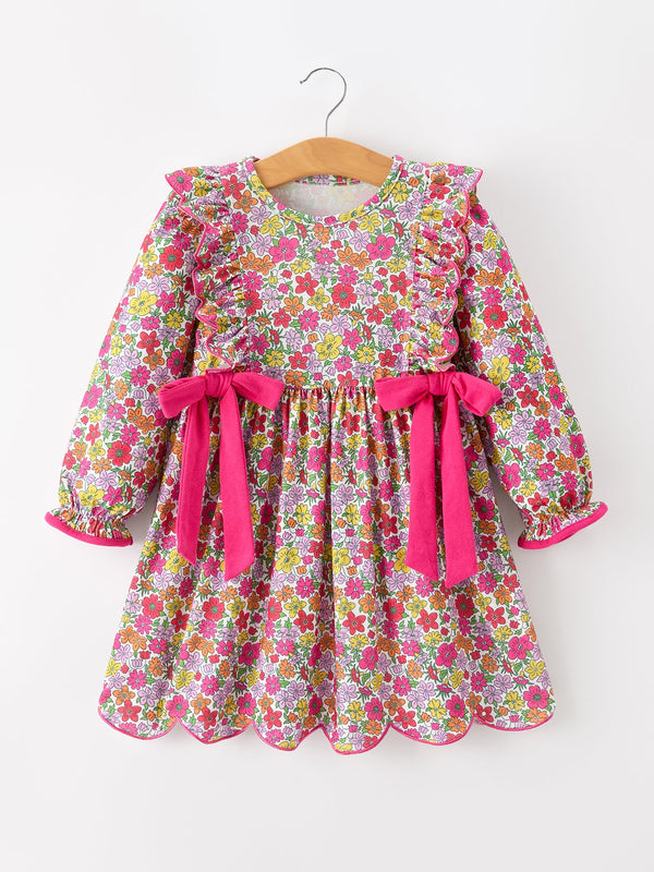 Hot Pink Bow Floral Girl Dress