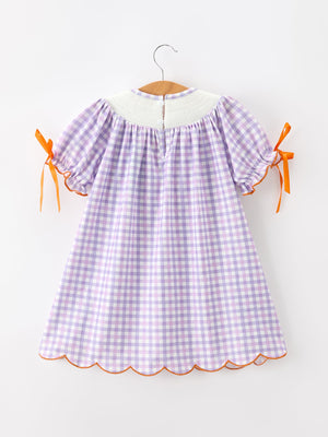 Halloween Ghost Plaid Bow Scallop Girls Dress