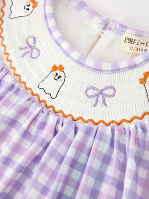Halloween Ghost Plaid Bow Scallop Girls Dress