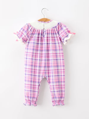 Halloween Plaid Bat Smocked Girls Romper