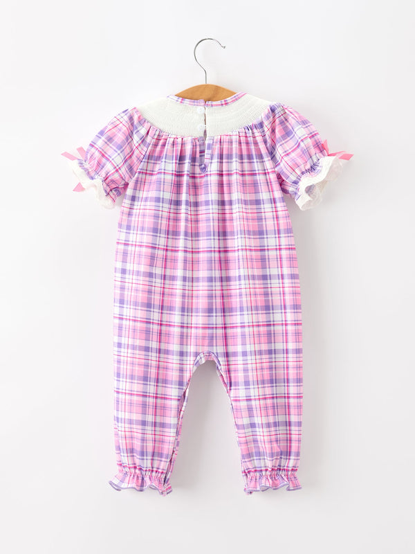 Halloween Plaid Bat Smocked Girls Romper