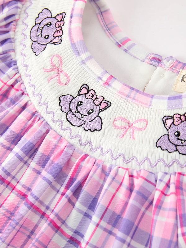 Halloween Plaid Bat Smocked Girls Romper
