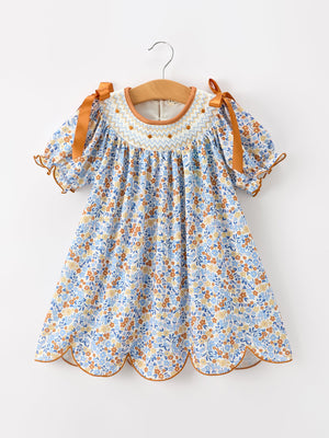 Fall Floral Smocked Girls Dress