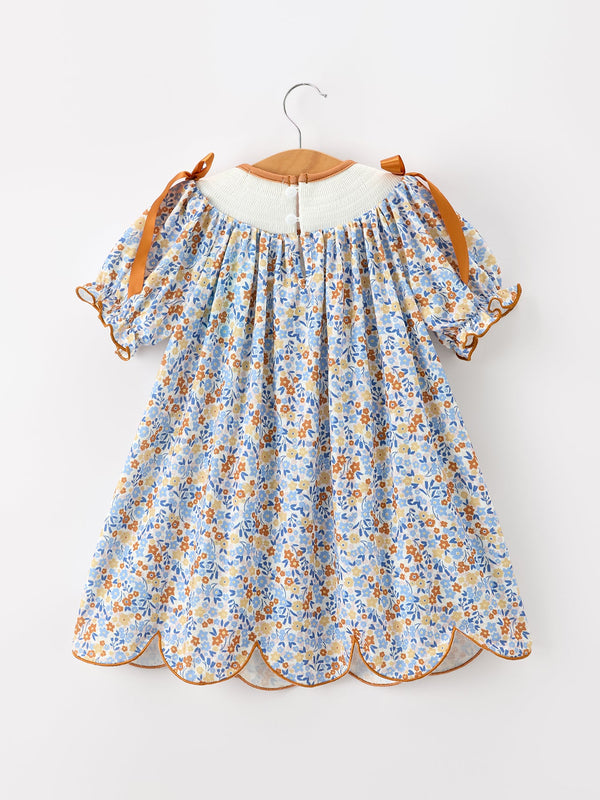 Fall Floral Smocked Girls Dress