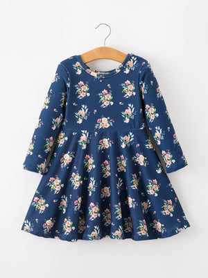Fall Floral Girls Long Sleeve Dress