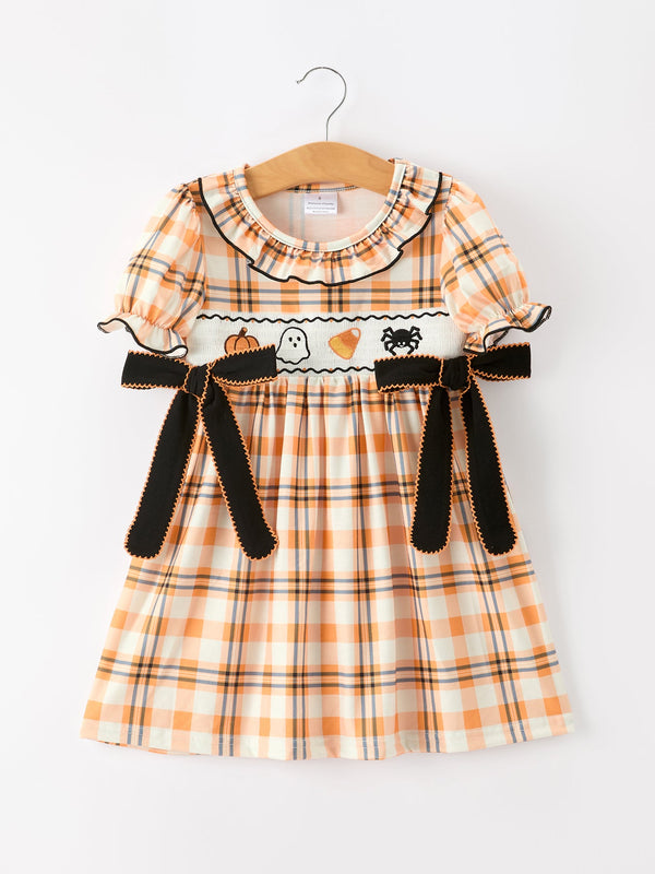 Halloween Plaid Smocked Girls Dress
