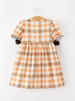 Halloween Plaid Smocked Girls Dress