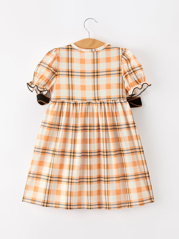 Halloween Plaid Smocked Girls Dress