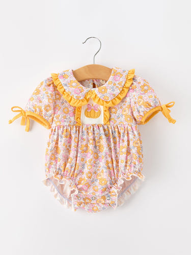 Halloween Pumpkin Floral Baby Bubble Romper