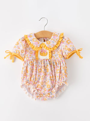 Halloween Pumpkin Floral Baby Bubble Romper