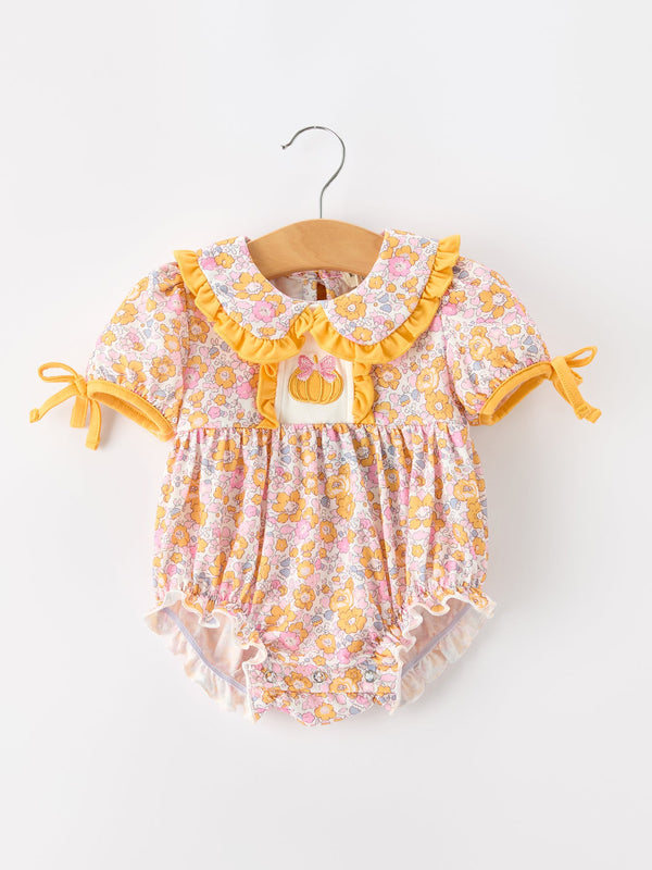 Halloween Pumpkin Floral Baby Bubble Romper