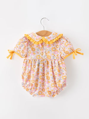 Halloween Pumpkin Floral Baby Bubble Romper