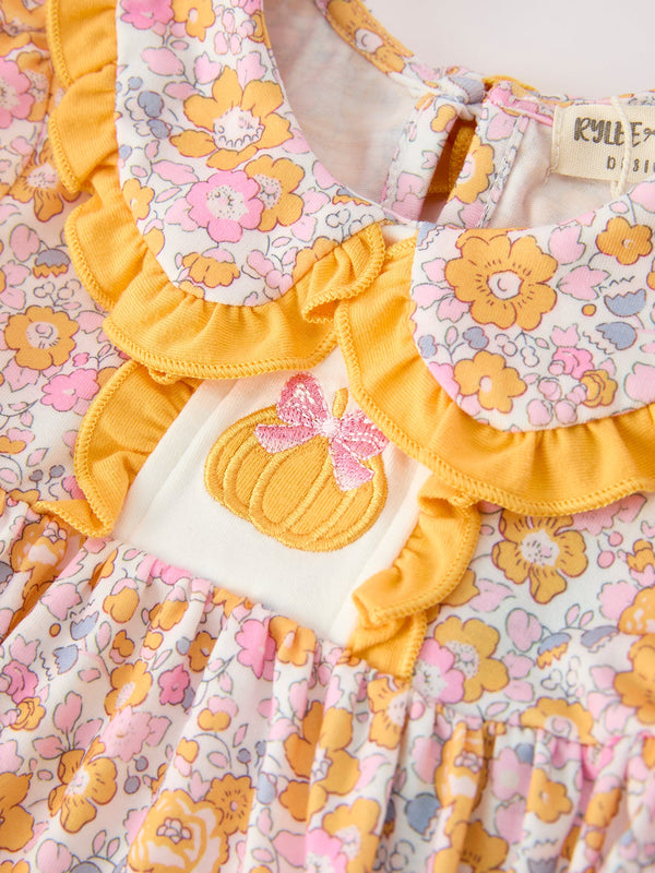 Halloween Pumpkin Floral Baby Bubble Romper