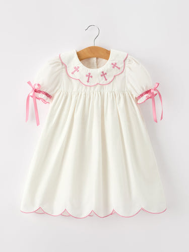 Pink Cross Bishop Christening Girls Dress