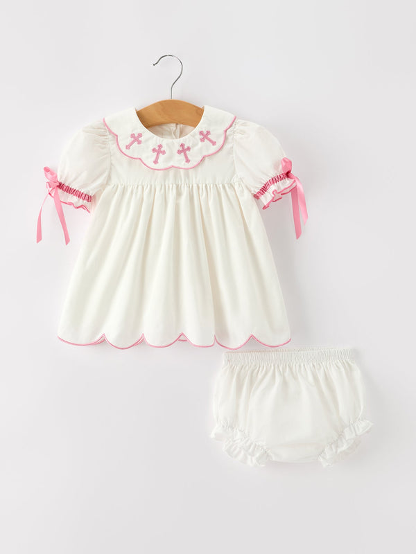 Church Christ Pink Cross Bishop Christening Girls Bloomer Set