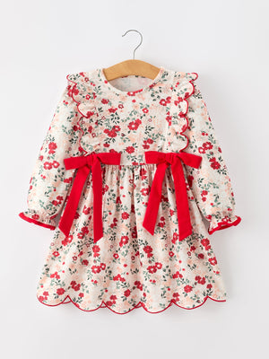 Fall Floral Bow Girls Twirl Dress