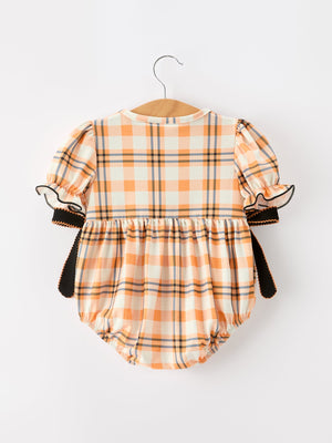 Halloween Plaid Smocked Baby Bubble Romper
