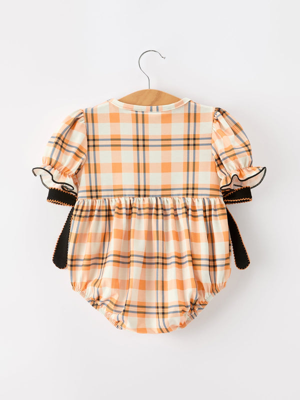 Halloween Plaid Smocked Baby Bubble Romper