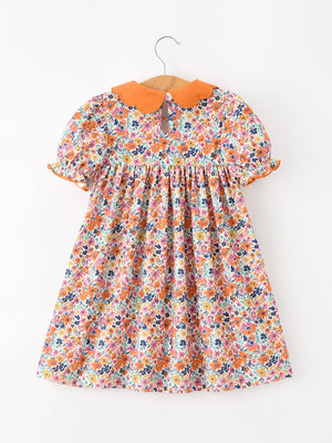 Fall Floral Smocked Petals Collar Girls Dress