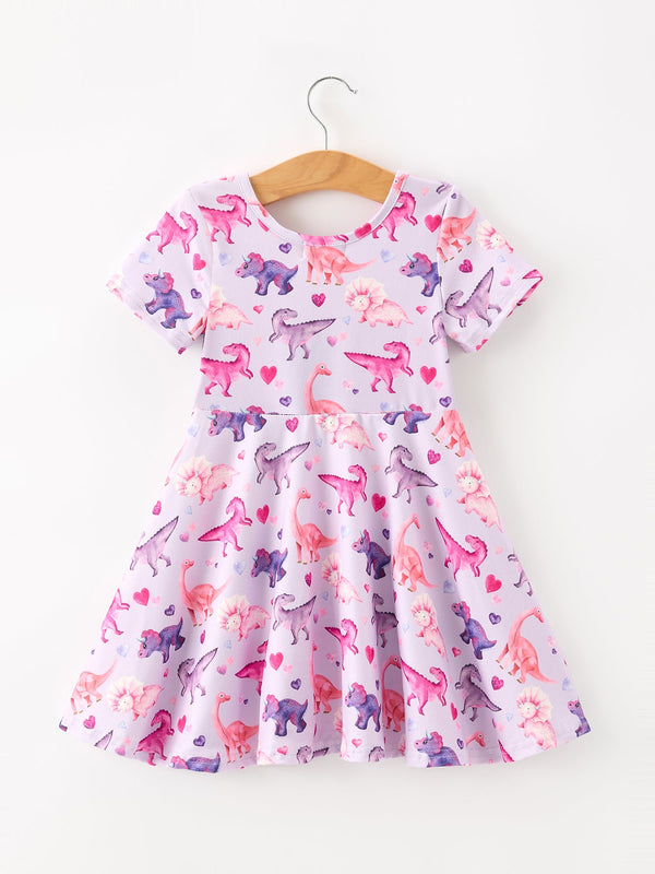 Dinosaur Heart Twirl Girls Dress Short Sleeves