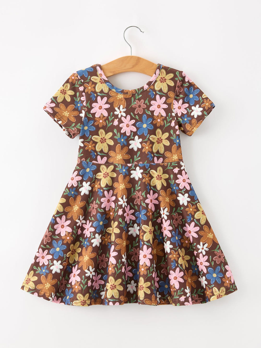 Fall Floral Twirl Girls Dress Short Sleeve