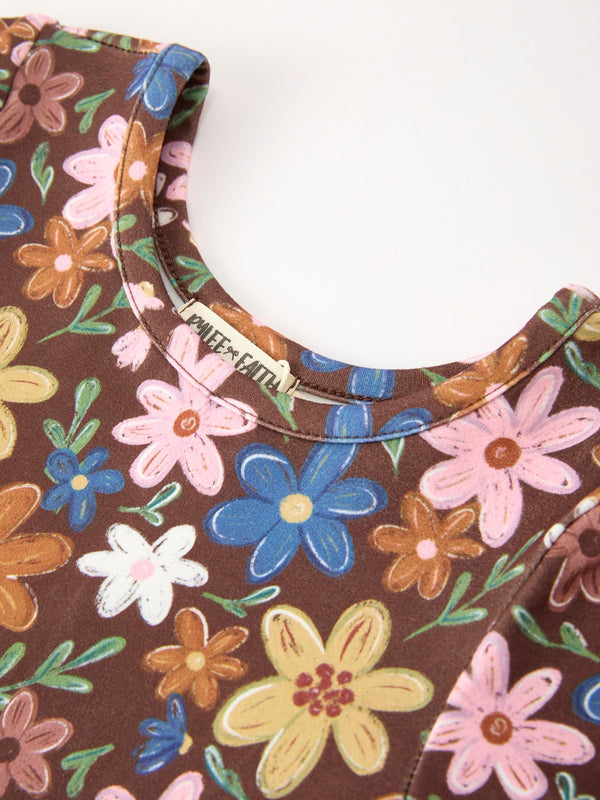 Fall Floral Twirl Girls Dress Short Sleeve