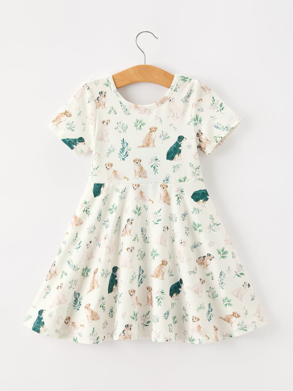 Puppy Floral Twirl Girls Dress