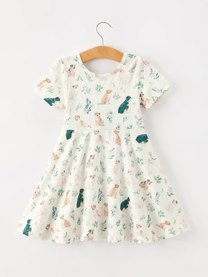 Puppy Floral Twirl Girls Dress