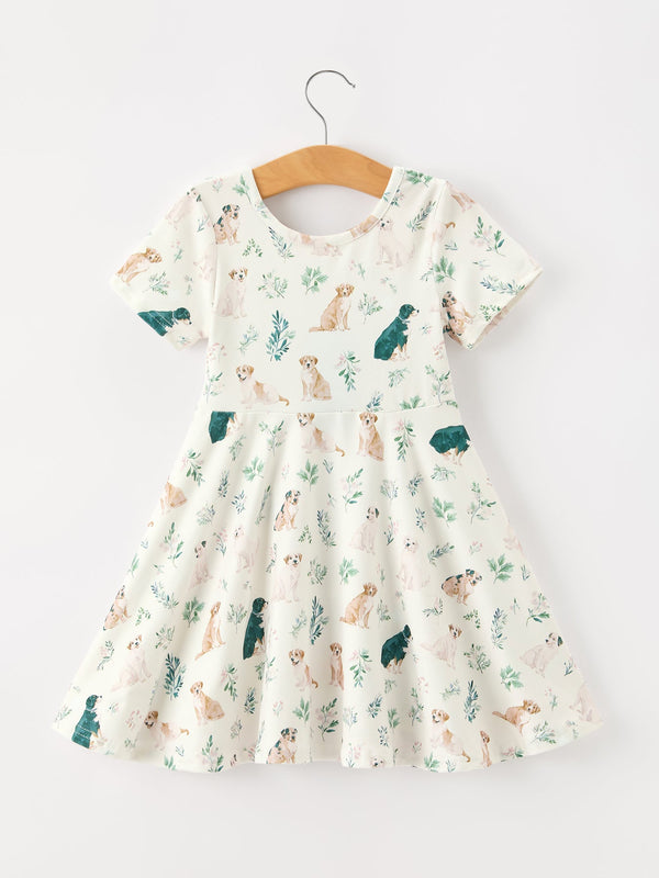 Puppy Floral Twirl Girls Dress